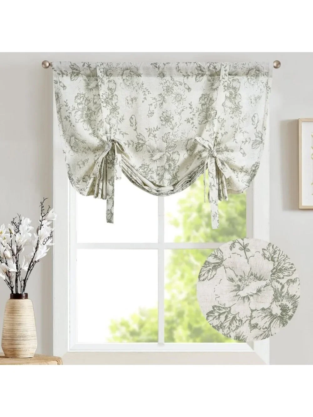 Floral Linen Tie-Up Valance Curtain - 45